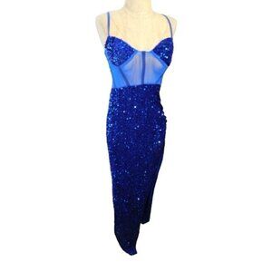 Blue Size XS Sequin Semi Sheer Shimmery Evening Clubbing SEXY Dress